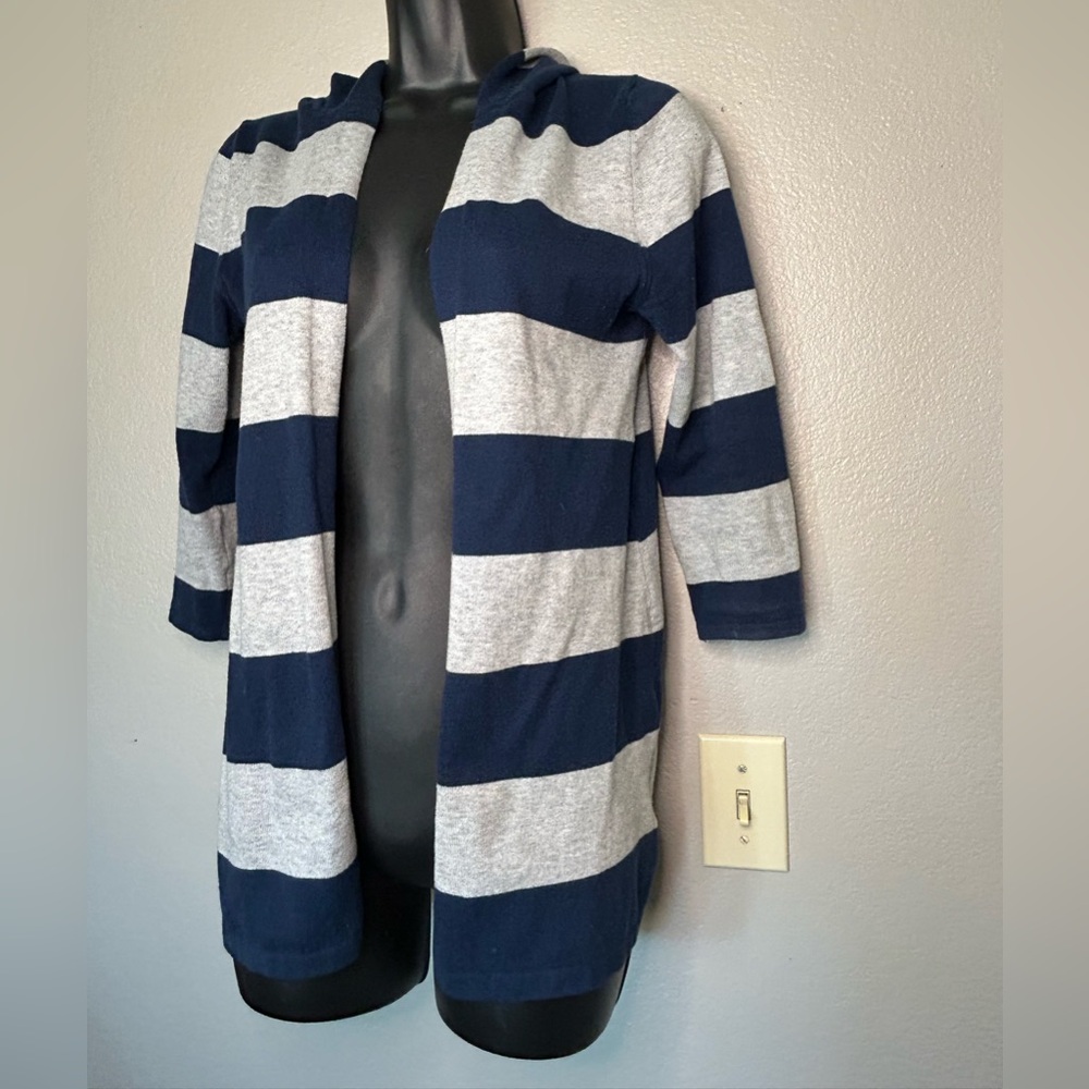 Pink Rose Cardigan Striped Open Front Hoodie 3/4 Sleeve Nautical Sz S